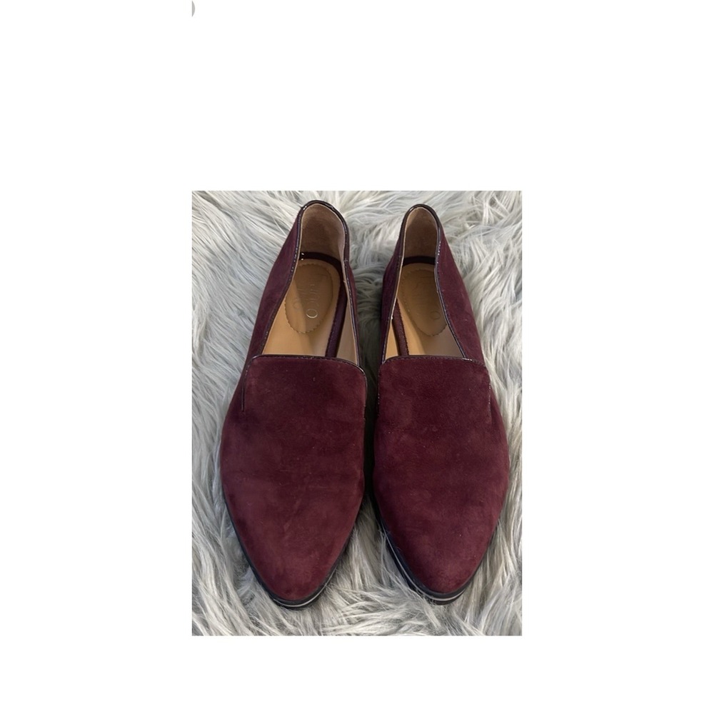 Burgundy Suede Slip On Flats Women's Almond Toe Rubber Sole Solid Shoes